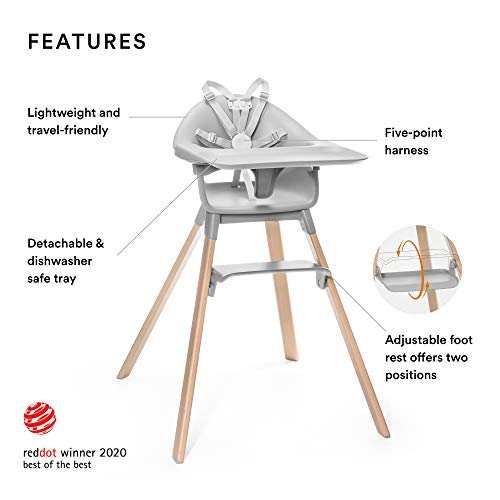 Stokke Clikk High Chair, Cloud Grey - All-in-One High Chair with Tray + Harness - Light, Durable & Travel Friendly - Ergonomic with Adjustable Features - Best for 6-36 Months or Up to 33 lbs