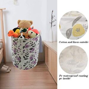 Large Fabric Storage Bins Toys Storage Basket for Baby Nursery, Kids Playroom, Home Organizer, Collapsible Laundry Basket Hamper with Floral Pattern (Purple Flowers)