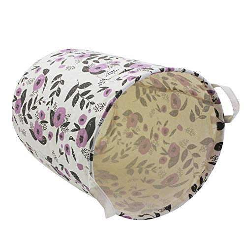 Large Fabric Storage Bins Toys Storage Basket for Baby Nursery, Kids Playroom, Home Organizer, Collapsible Laundry Basket Hamper with Floral Pattern (Purple Flowers)