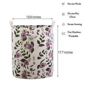 Large Fabric Storage Bins Toys Storage Basket for Baby Nursery, Kids Playroom, Home Organizer, Collapsible Laundry Basket Hamper with Floral Pattern (Purple Flowers)