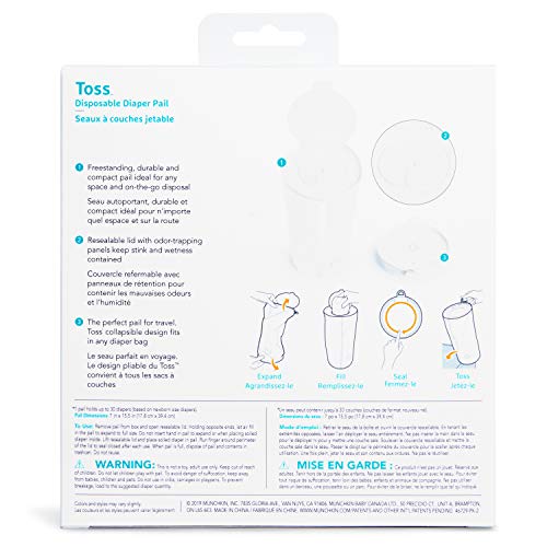 Munchkin® Toss™ Portable Disposable Diaper Pail, 1 Pack, Holds 30 Diapers, White