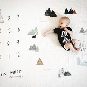 Organic Baby Monthly Milestone Blanket Newborn Boy Girl Unisex Neutral| Boho Mountain Nursery Baby Month Picture Blanket| Baby Growth Photography Background Prop| Markers Wood Birth Announcement Card