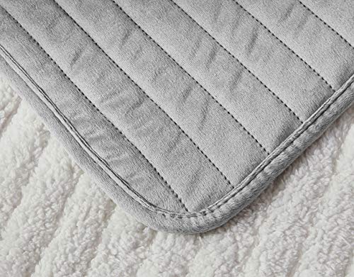 BOURINA Velvet Sherpa Blanket Quilt, Super Plush Quilt 3-Piece Bedding Large Double-Sided Plush Comfort Softest Quilt Sets, Queen 90×94" Light Grey