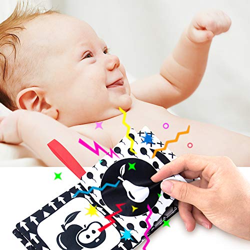 My First Soft Book,teytoy Nontoxic Fabric Baby Cloth Activity Crinkle Soft Black and White Book for Infants Boys and Girls Early Educational Toys Perfect for Baby Shower -Pack of 6