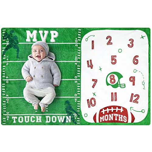 Baby Monthly Milestone Blanket Football Sports Blankets for Toddler Photography Background Prop Soft Plush Fleece