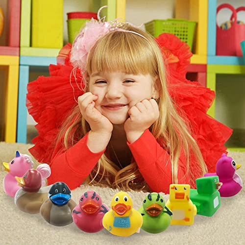 ArtCreativity Assorted Rubber Duckies for Kids and Toddlers - Pack of 12 Cute Duck Bath Tub Pool Toys in Multiple Characters, Fun Carnival Supplies, Birthday Party Favors for Boys and Girls