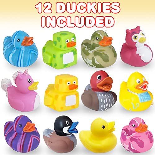 ArtCreativity Assorted Rubber Duckies for Kids and Toddlers - Pack of 12 Cute Duck Bath Tub Pool Toys in Multiple Characters, Fun Carnival Supplies, Birthday Party Favors for Boys and Girls