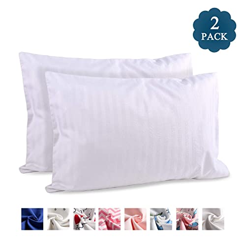 Toddler Travel Pillowcases 2 Pack, 14x19 Organic Cotton Baby Pillow Cases Fits Kids Pillows Sized 13x18 or 14x19, Hypoallergenic Envelope Closure Small Pillow Covers Machine Washable, White Stripe