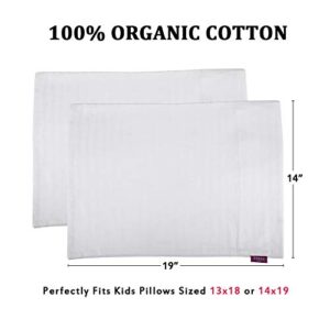 Toddler Travel Pillowcases 2 Pack, 14x19 Organic Cotton Baby Pillow Cases Fits Kids Pillows Sized 13x18 or 14x19, Hypoallergenic Envelope Closure Small Pillow Covers Machine Washable, White Stripe