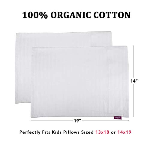 Toddler Travel Pillowcases 2 Pack, 14x19 Organic Cotton Baby Pillow Cases Fits Kids Pillows Sized 13x18 or 14x19, Hypoallergenic Envelope Closure Small Pillow Covers Machine Washable, White Stripe