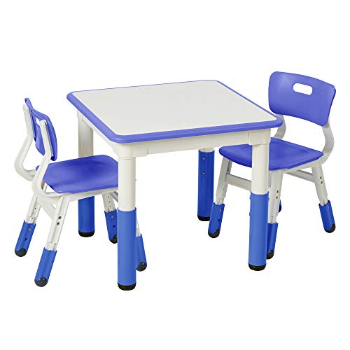 ECR4Kids Dry-Erase Square Activity Table with 2 Chairs, Adjustable, Kids Furniture, Blue, 3-Piece