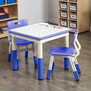 ECR4Kids Dry-Erase Square Activity Table with 2 Chairs, Adjustable, Kids Furniture, Blue, 3-Piece