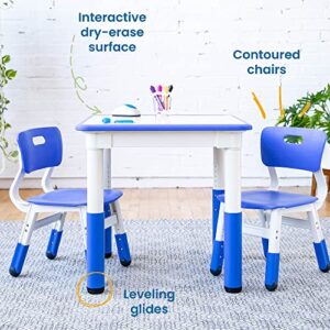 ECR4Kids Dry-Erase Square Activity Table with 2 Chairs, Adjustable, Kids Furniture, Blue, 3-Piece