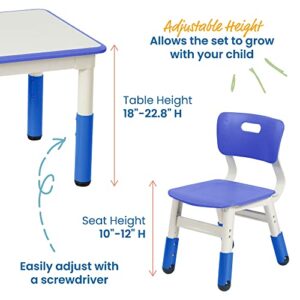 ECR4Kids Dry-Erase Square Activity Table with 2 Chairs, Adjustable, Kids Furniture, Blue, 3-Piece