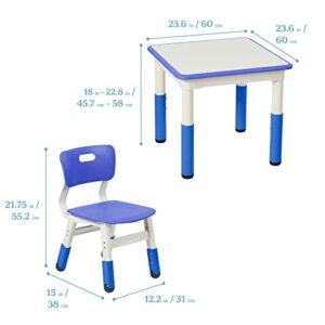 ECR4Kids Dry-Erase Square Activity Table with 2 Chairs, Adjustable, Kids Furniture, Blue, 3-Piece