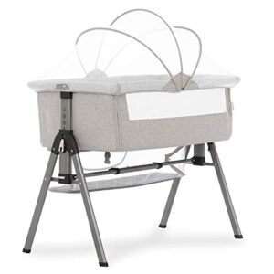 dream on me lotus bassinet and bedside sleeper in grey, lightweight and portable baby bassinet, adjustable height position, easy to fold and carry travel bassinet- carry bag included