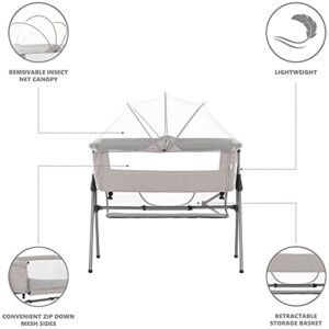 Dream On Me Lotus Bassinet and Bedside Sleeper in Grey, Lightweight and Portable Baby Bassinet, Adjustable Height Position, Easy to Fold and Carry Travel Bassinet- Carry Bag Included