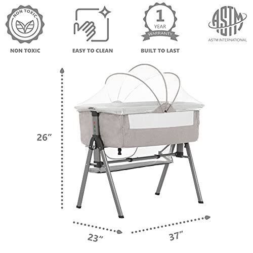 Dream On Me Lotus Bassinet and Bedside Sleeper in Grey, Lightweight and Portable Baby Bassinet, Adjustable Height Position, Easy to Fold and Carry Travel Bassinet- Carry Bag Included