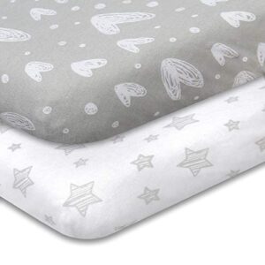 pack n play fitted sheet, soft jersey cotton portable playard sheets, 2 pack mini crib sheets, unisex, preshrunk