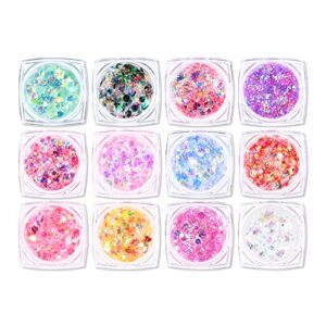 ownest 12 colors holographic chunky glitter gel set, christmas party makeup face body eye lips hair nail cosmetic festival chunky glitter eyeshadow, mixable, no need glue