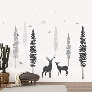 timber artbox woodland nursery decor – dreamy forest theme pine tree wall decals with animals, deers & owl – cute baby boy girl kids wall stickers for playroom, bedroom, classroom & daycare
