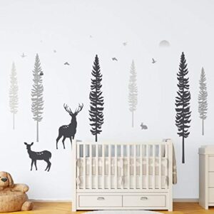 TIMBER ARTBOX Woodland Nursery Decor – Dreamy Forest Theme Pine Tree Wall Decals with Animals, Deers & Owl – Cute Baby Boy Girl Kids Wall Stickers for Playroom, Bedroom, Classroom & Daycare