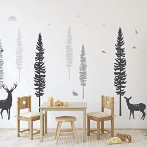 TIMBER ARTBOX Woodland Nursery Decor – Dreamy Forest Theme Pine Tree Wall Decals with Animals, Deers & Owl – Cute Baby Boy Girl Kids Wall Stickers for Playroom, Bedroom, Classroom & Daycare