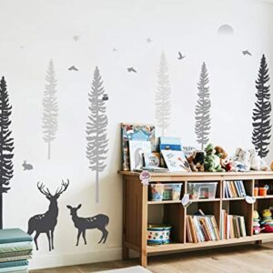 TIMBER ARTBOX Woodland Nursery Decor – Dreamy Forest Theme Pine Tree Wall Decals with Animals, Deers & Owl – Cute Baby Boy Girl Kids Wall Stickers for Playroom, Bedroom, Classroom & Daycare