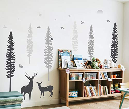 TIMBER ARTBOX Woodland Nursery Decor – Dreamy Forest Theme Pine Tree Wall Decals with Animals, Deers & Owl – Cute Baby Boy Girl Kids Wall Stickers for Playroom, Bedroom, Classroom & Daycare