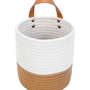 Hanging Basket - Wall Hanging Baskets for Organizing - Hanging Storage Woven Wall Basket - Small Wicker Wall Baskets for Wall Decor - Hanging Planter Baskets 6.3" x 7" (White and Brown)