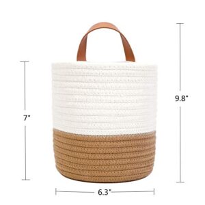 Hanging Basket - Wall Hanging Baskets for Organizing - Hanging Storage Woven Wall Basket - Small Wicker Wall Baskets for Wall Decor - Hanging Planter Baskets 6.3" x 7" (White and Brown)