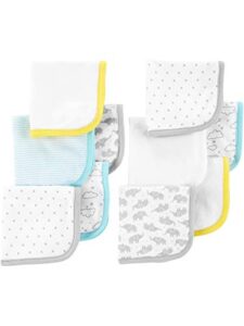 simple joys by carter's unisex babies' washcloth set, pack of 10, white, elephants/dots, one size