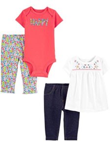 simple joys by carter's baby girls' 4-piece bodysuit and pant set, happy pack/floral, 18 months