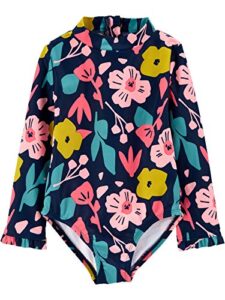 simple joys by carter's toddler girls' one piece rashguard, navy floral, 2t
