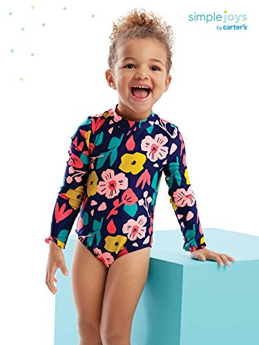 Simple Joys by Carter's Toddler Girls' One Piece Rashguard, Navy Floral, 2T