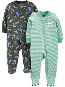 simple joys by carter's baby boys' 2-way zip cotton footed sleep and play, pack of 2, dinosaur print, 6-9 months