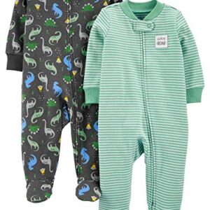 Simple Joys by Carter's Baby Boys' 2-Way Zip Cotton Footed Sleep and Play, Pack of 2, Dinosaur Print, 6-9 Months