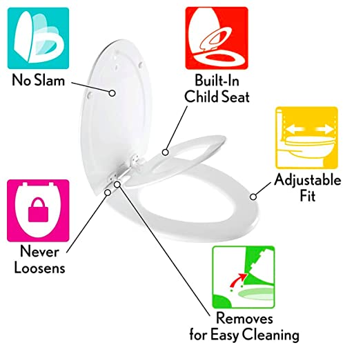 MAYFAIR 1888SLOW 000 NextStep2 Toilet Seat with Built-In Potty Training Seat, Slow-Close, Removable that will Never Loosen, ELONGATED, White