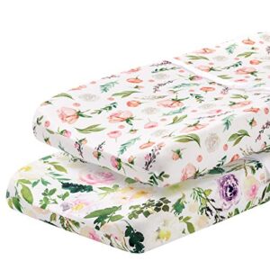 pobibaby - 2 pack premium changing pad cover - ultra-soft cotton blend, stylish floral pattern, safe and snug for baby (allure)