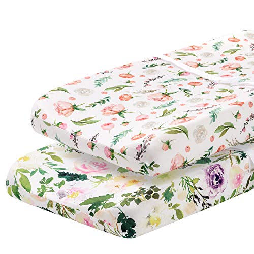 Pobibaby - 2 Pack Premium Changing Pad Cover - Ultra-Soft Cotton Blend, Stylish Floral Pattern, Safe and Snug for Baby (Allure)