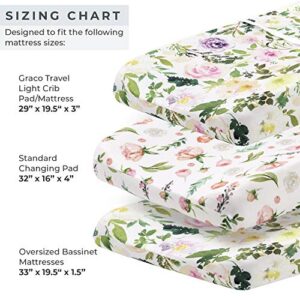 Pobibaby - 2 Pack Premium Changing Pad Cover - Ultra-Soft Cotton Blend, Stylish Floral Pattern, Safe and Snug for Baby (Allure)