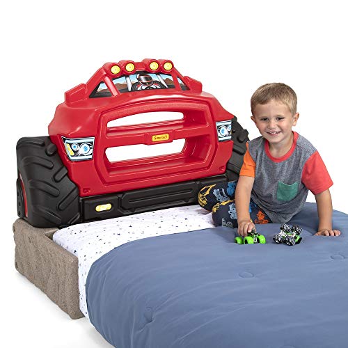 Simplay3 Monster Truck Headboard, Twin Size Plastic Car Bed Headboard for Kids, Toddlers and Boys with Toy Car Storage - Red, Made in USA