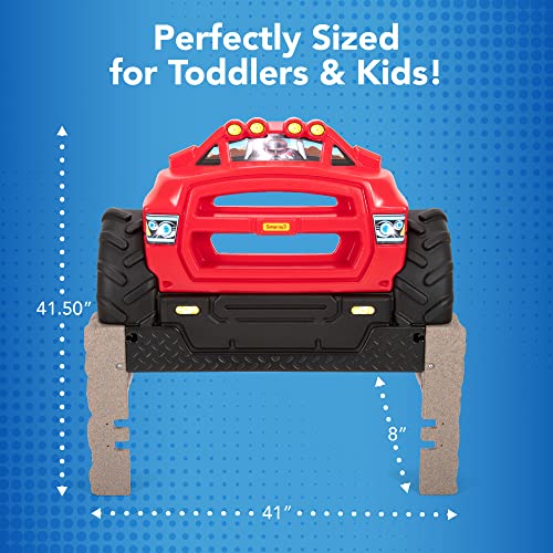 Simplay3 Monster Truck Headboard, Twin Size Plastic Car Bed Headboard for Kids, Toddlers and Boys with Toy Car Storage - Red, Made in USA