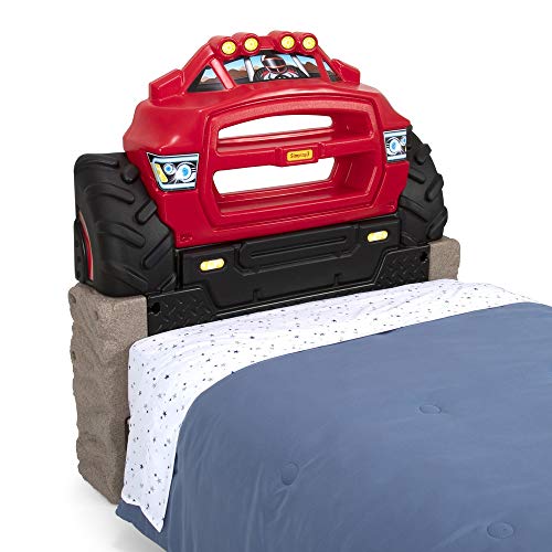 Simplay3 Monster Truck Headboard, Twin Size Plastic Car Bed Headboard for Kids, Toddlers and Boys with Toy Car Storage - Red, Made in USA