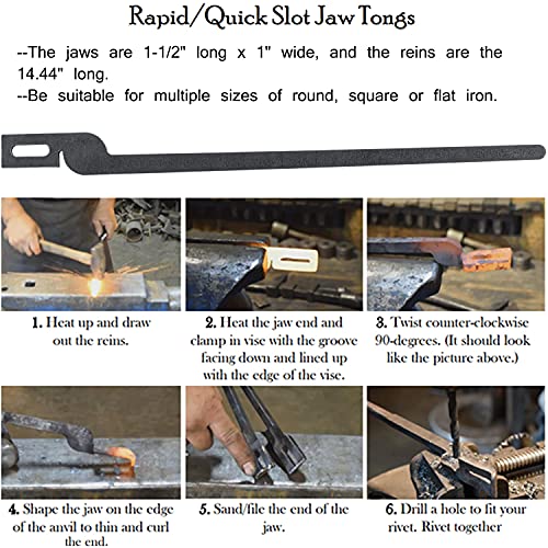 E-cowlboy Rapid Tongs Bundle Set Five Types DIY Blacksmith Tongs with Rivet, Rapid Bolt/Flat Jaw/Slot Jaw/V-Bit/Scroll Tongs