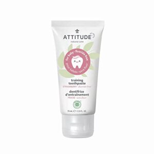 ATTITUDE Baby & Child Fluoride-Free Training Toothpaste, Natural, Vegan & EWG Top Scoring, Strawberry, 2.5 Oz (16721)