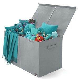 mindspace toy chest for baby toys - stuffed animal storage with lid for kids playroom | large toy organizer box for boys & girls - toy bin for living room | the oxford collection, gray