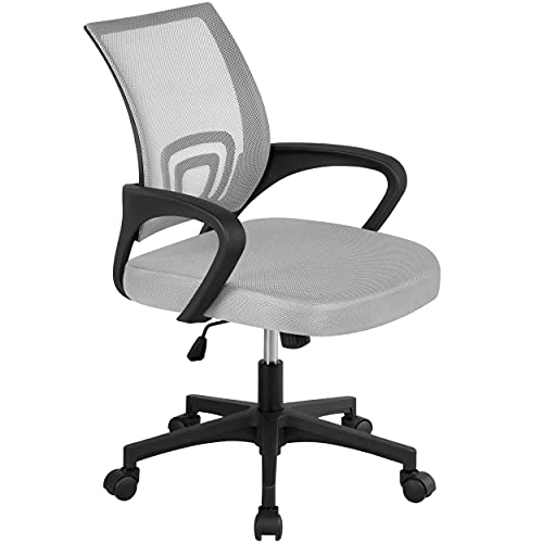 Yaheetech Office Desk Chair with Lumbar Support Armrest Executive Rolling Swivel Adjustable Mid Back Task Ergonomic Mesh Computer Chairfor Women Adults, Grey