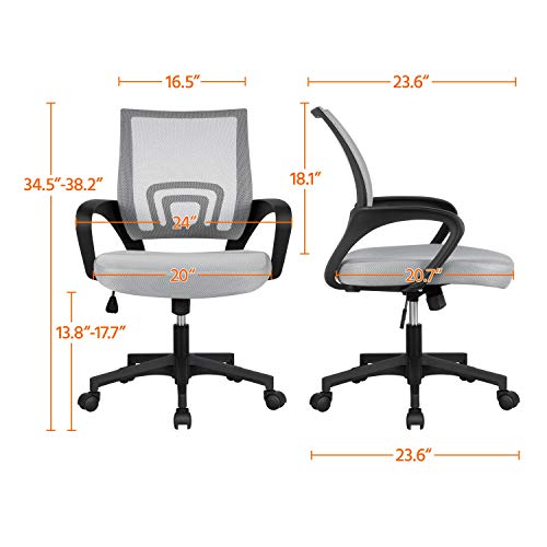 Yaheetech Office Desk Chair with Lumbar Support Armrest Executive Rolling Swivel Adjustable Mid Back Task Ergonomic Mesh Computer Chairfor Women Adults, Grey