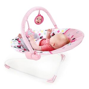 Disney Baby MINNIE MOUSE Baby Bouncer Soothing Vibrations Plush Infant Seat - Removable Toy Bar, Nonslip Feet, 0-6 Months Up to 20 lbs (Spotty Dotty)